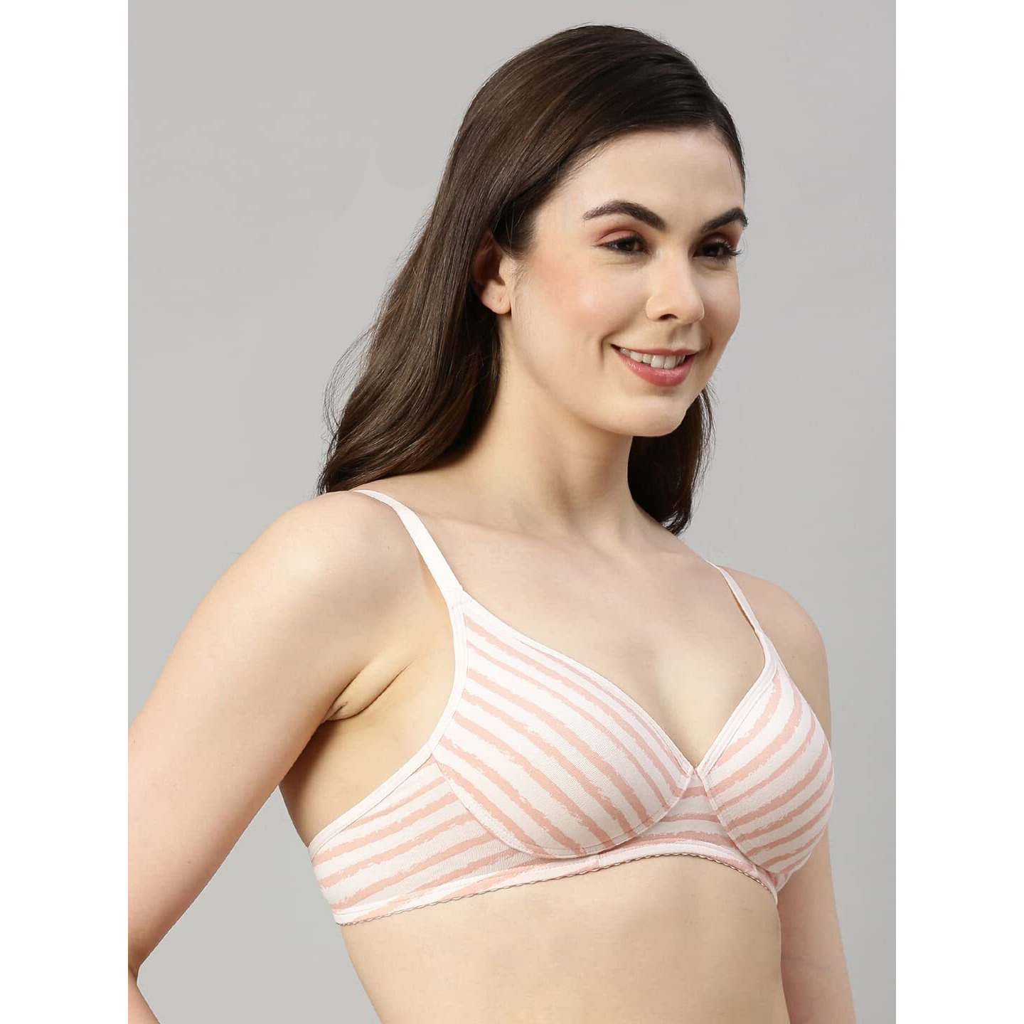 Enamor A039 Everyday stretchable cotton T-shirt Bra for women - Padded non-wired & medium coverage | Available in solids & prints(A039-Crazy Stripes-32C)