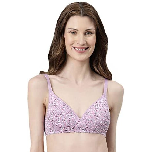 Enamor Womens Cotton Wire Free Casual T-Shirt Padded Non Wired Bra (A039_Lilac Aster_32B)