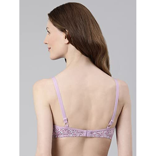 Enamor Womens Cotton Wire Free Casual T-Shirt Padded Non Wired Bra (A039_Lilac Aster_32B)