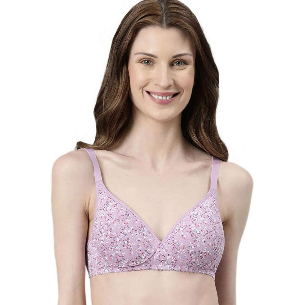 Enamor Womens Cotton Wire Free Casual T-Shirt Padded Non Wired Bra (A039_Lilac Aster_34B)