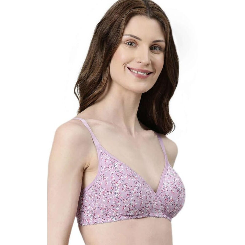 Enamor Womens Cotton Wire Free Casual T-Shirt Padded Non Wired Bra (A039_Lilac Aster_34B)