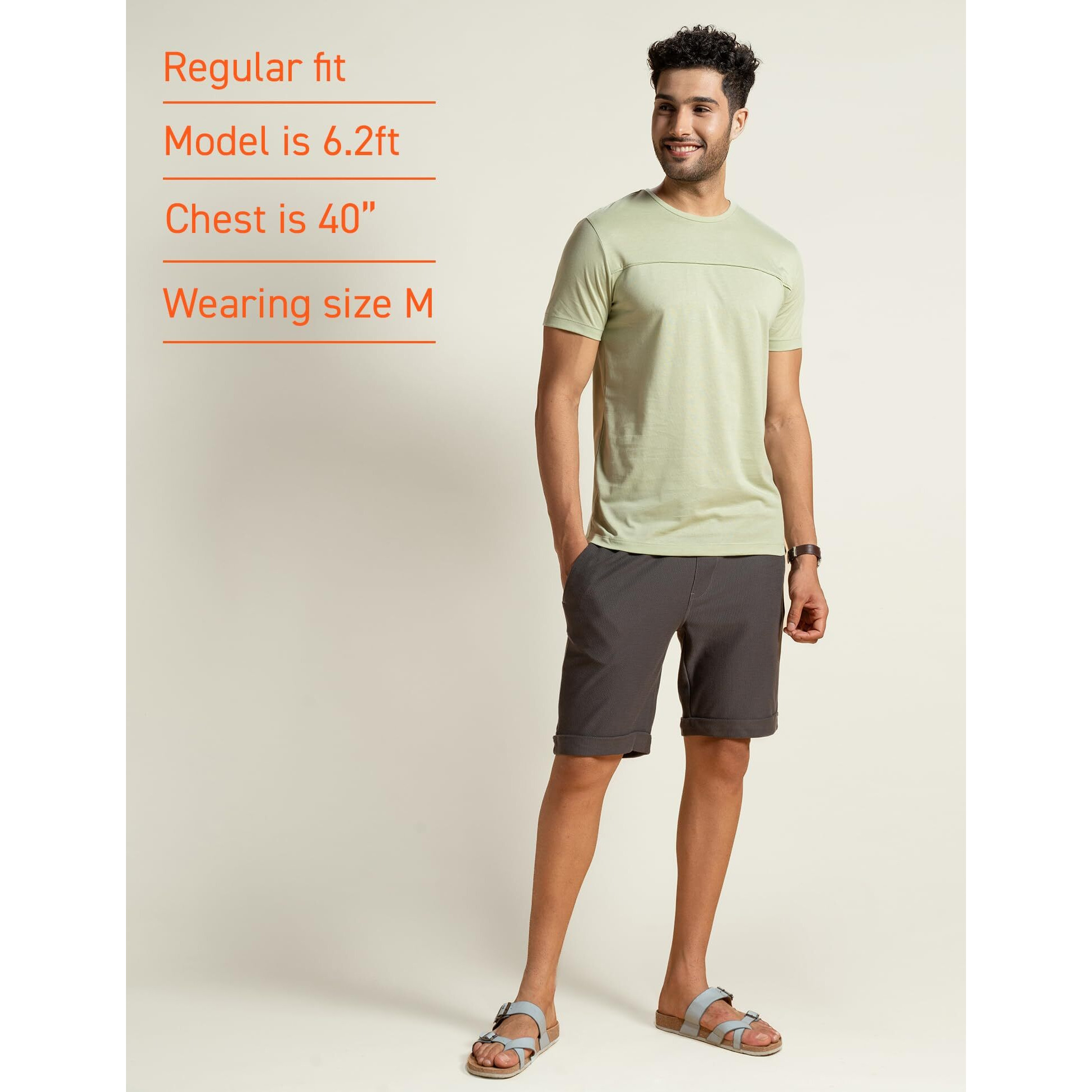 DAMENSCH Breeeze Regular Fit Ultralight Solid T-Shirts Shorts for Men | Premium combed cotton vortex blend superior gold finish- Muted Sage-L