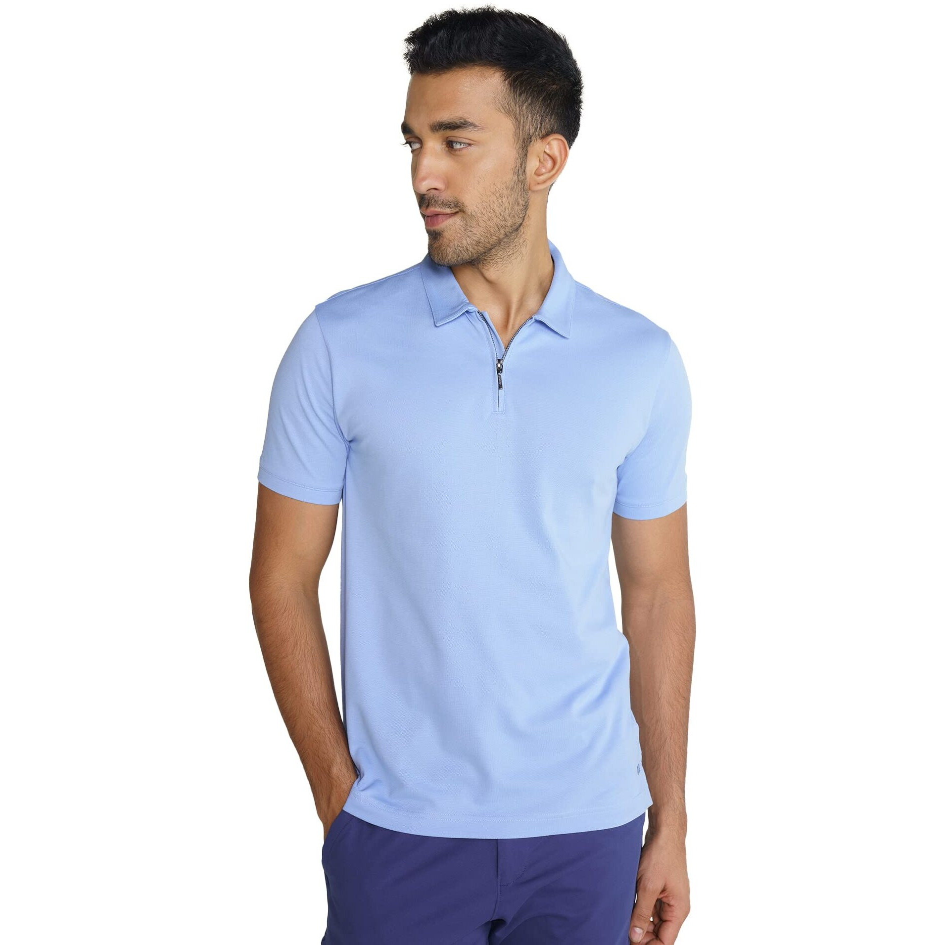 DAMENSCH Mens Constant All Degree Regular Fit Zip-up Polo - Easy Blue - Small