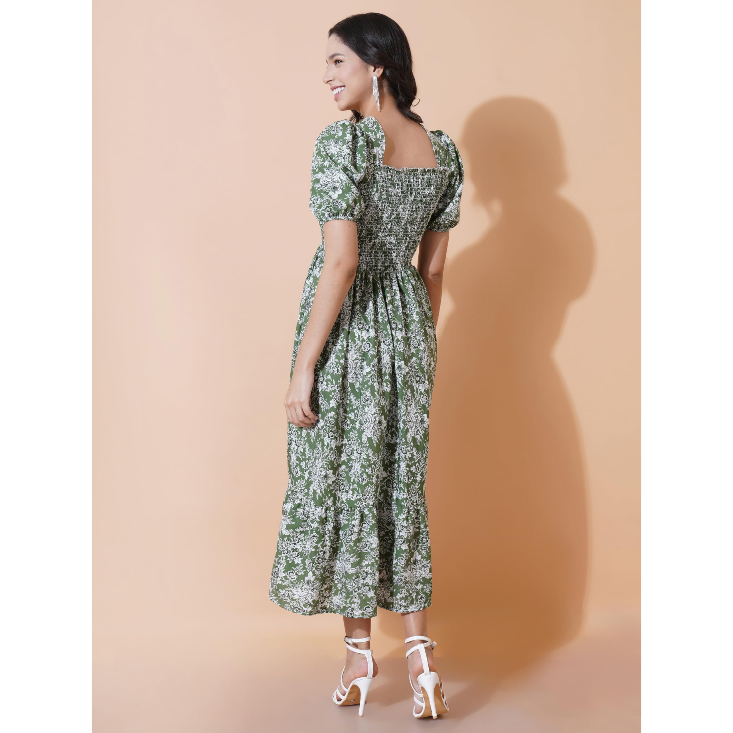 KZULLY | Elegance Smocked A-line Midi Dress - Superior Comfort & Chic Style