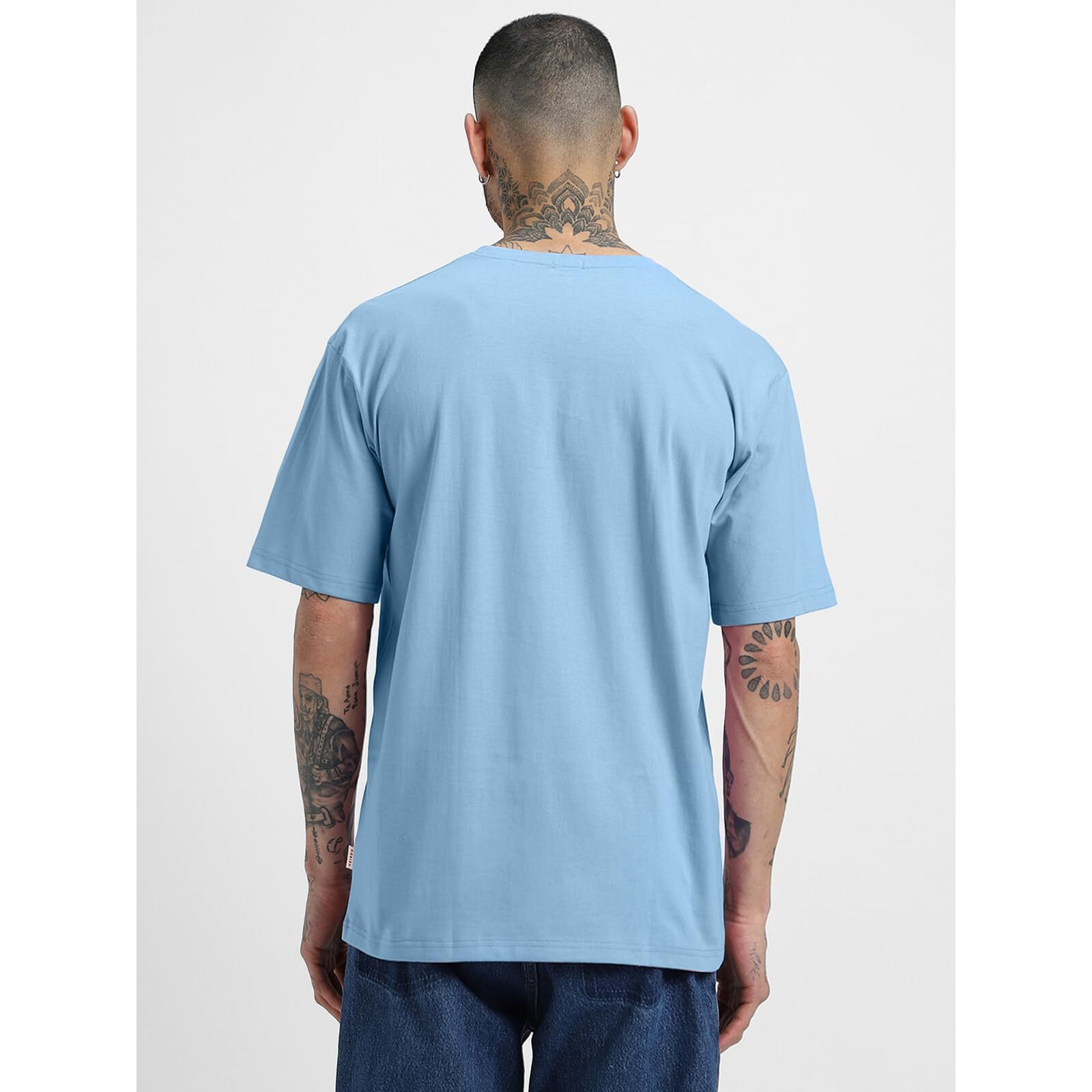 Veirdo Pure Cotton Half Sleeve Round Neck Oversized Fit Graphic Print Blue T-Shirt Men/Boys (OS_V_SPCECPSUL_BL_M) (Available in from S to 2XL)