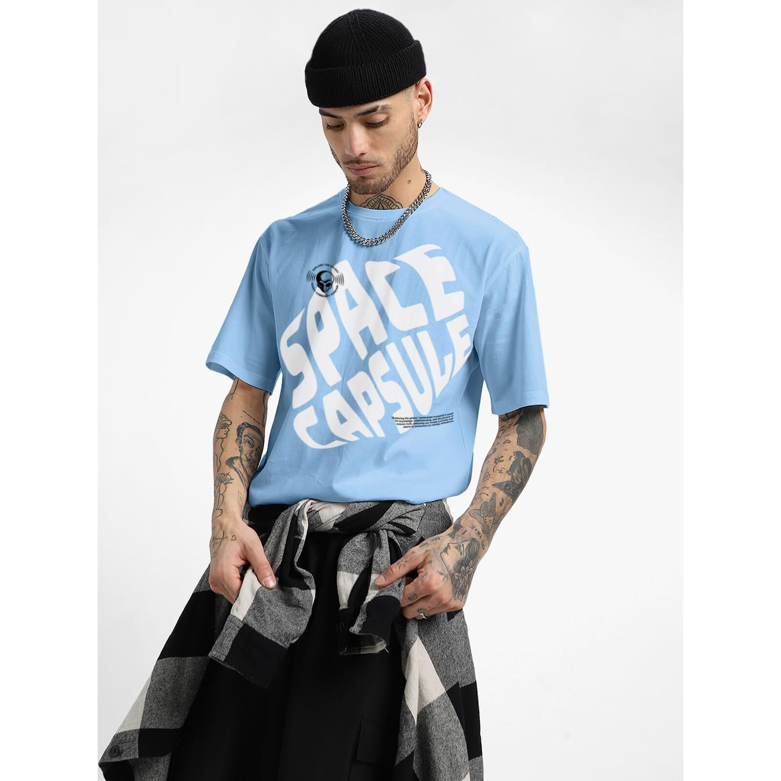 Veirdo Pure Cotton Half Sleeve Round Neck Oversized Fit Graphic Print Blue T-Shirt Men/Boys (OS_V_SPCECPSUL_BL_M) (Available in from S to 2XL)