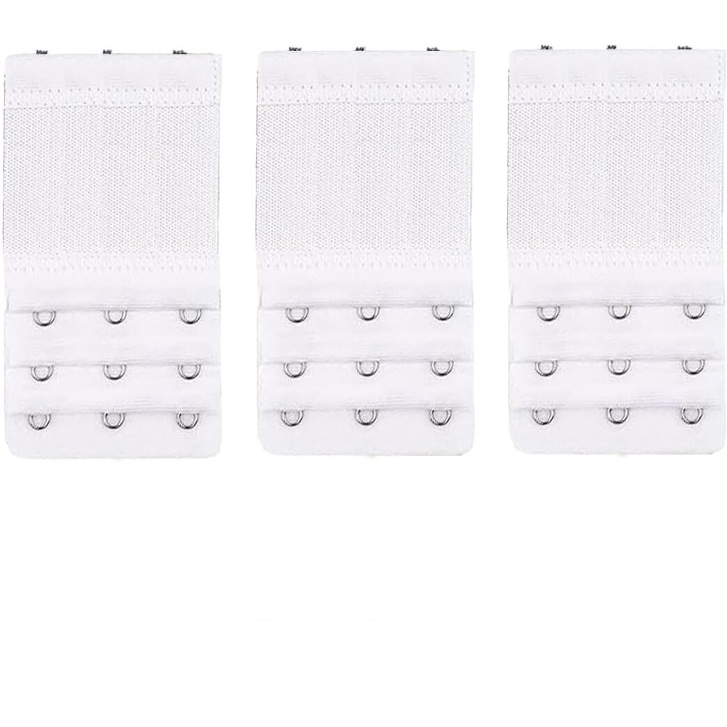 DClub Bra Extender 2 Hook Stretchy Soft and Comfortable Bra Strap Extender for Women in Pregnency or Weight gain. (WHITE 3 PIECES (3 HOOK 3 RAW))