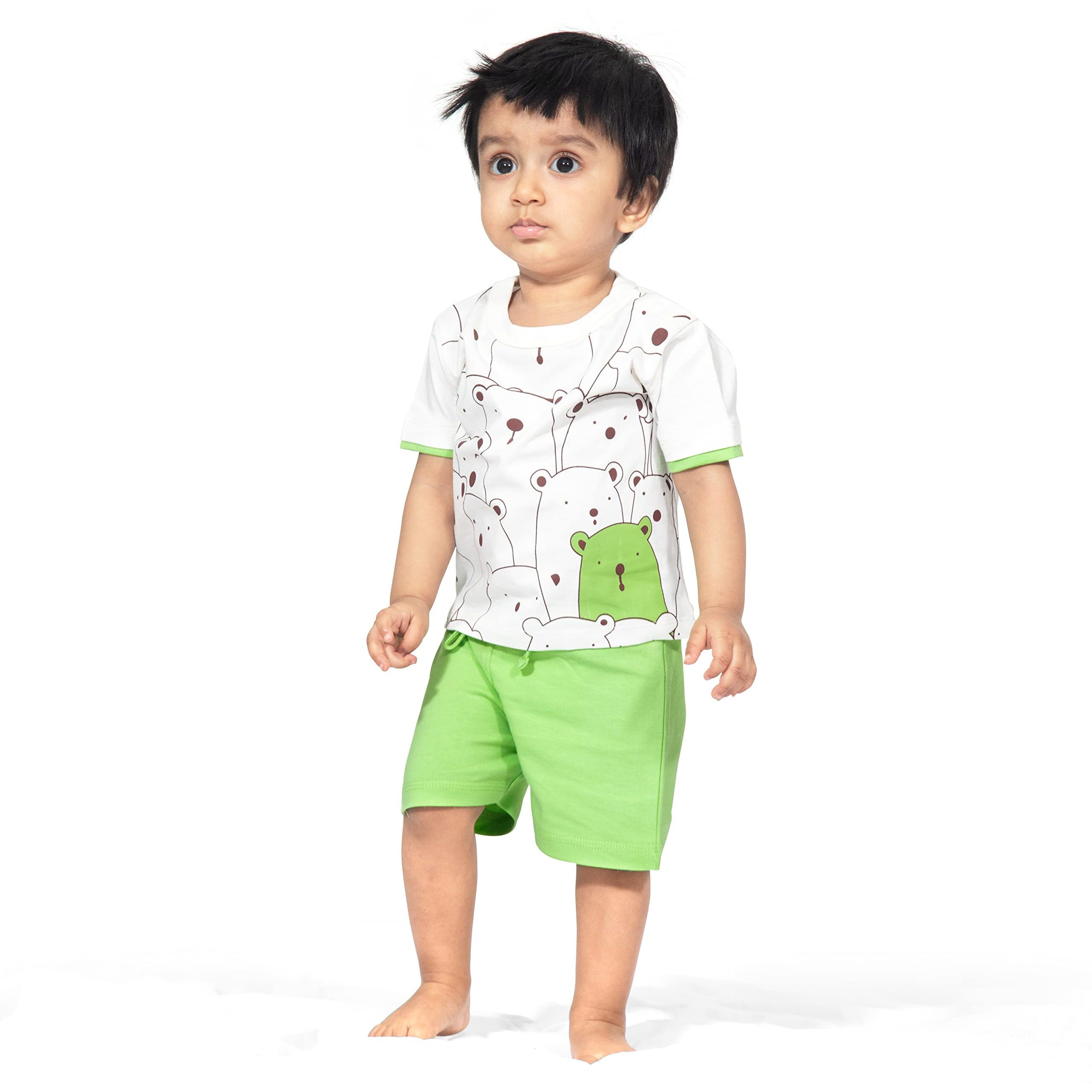 ARIEL Baby Boys & Baby girls Cotton Printed Round Neck Half Sleeve T-shirt & Short Trendy Summer Clothing Sets(AR-BHALFSS-912-Crowd-mouse_Multicolor_9 Months - 12 Months)