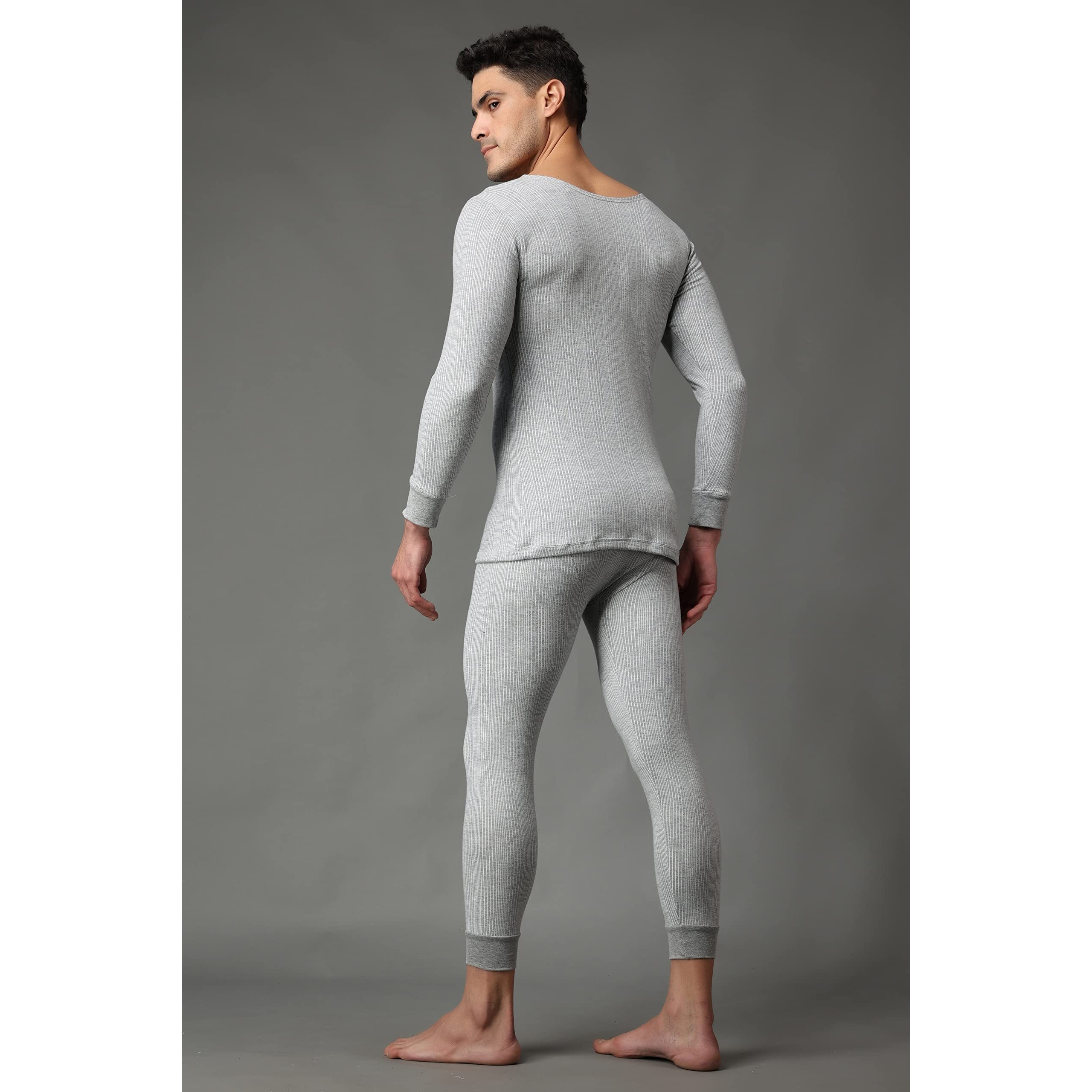 Wearslim Mens Cotton Quilted Winter Lightweight Thermal Underwear Long Johns Set with Fleece Lined Soft Tailored Fit Warmer - Light Grey (3XL)