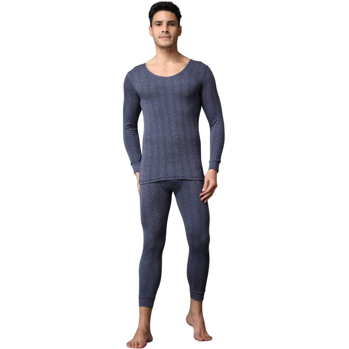 Wearslim Mens Cotton Quilted Winter Lightweight Thermal Underwear for Men Long Johns Set with Fleece Lined Soft Tailored Fit Warmer Blue