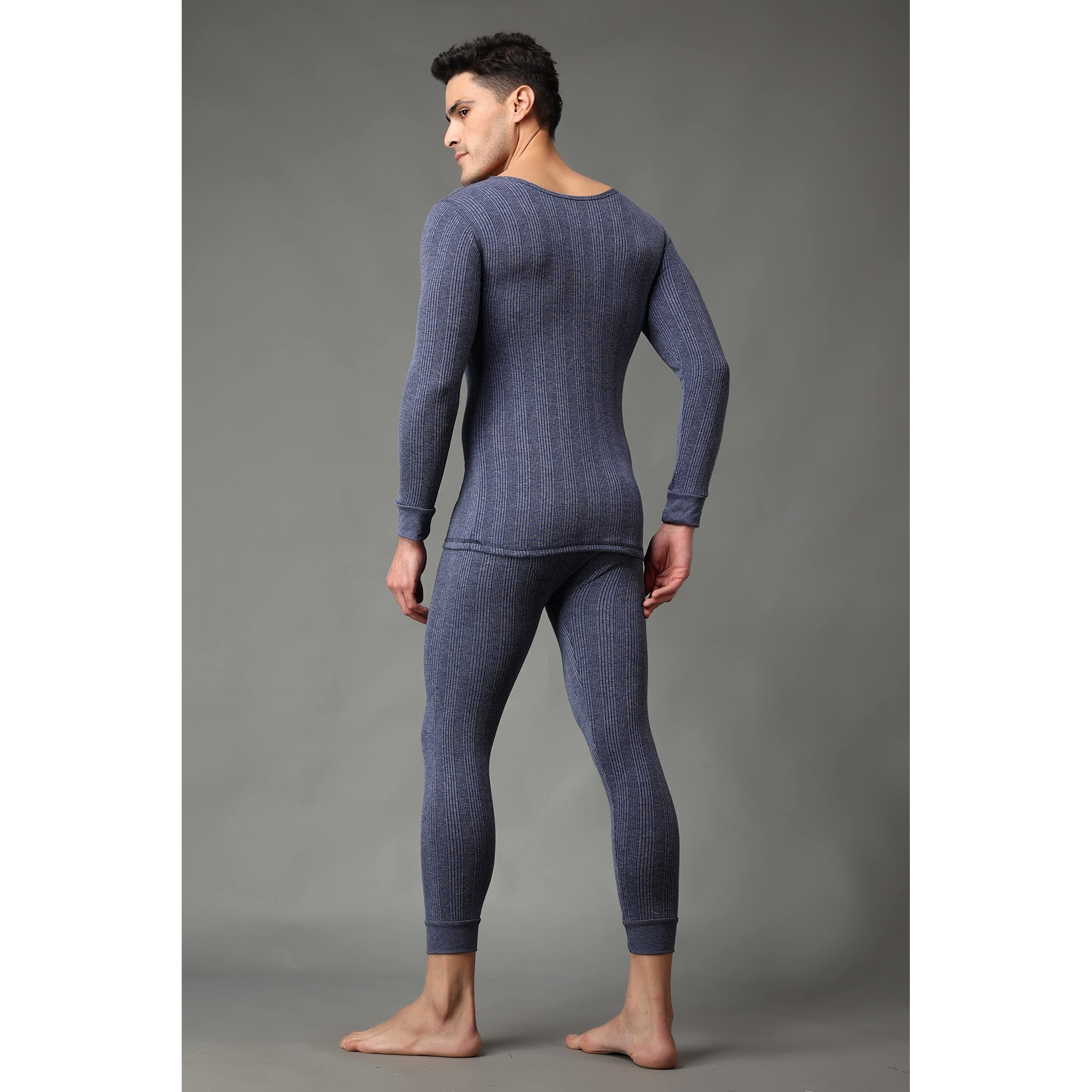 Wearslim Mens Cotton Quilted Winter Lightweight Thermal Underwear for Men Long Johns Set with Fleece Lined Soft Tailored Fit Warmer Blue