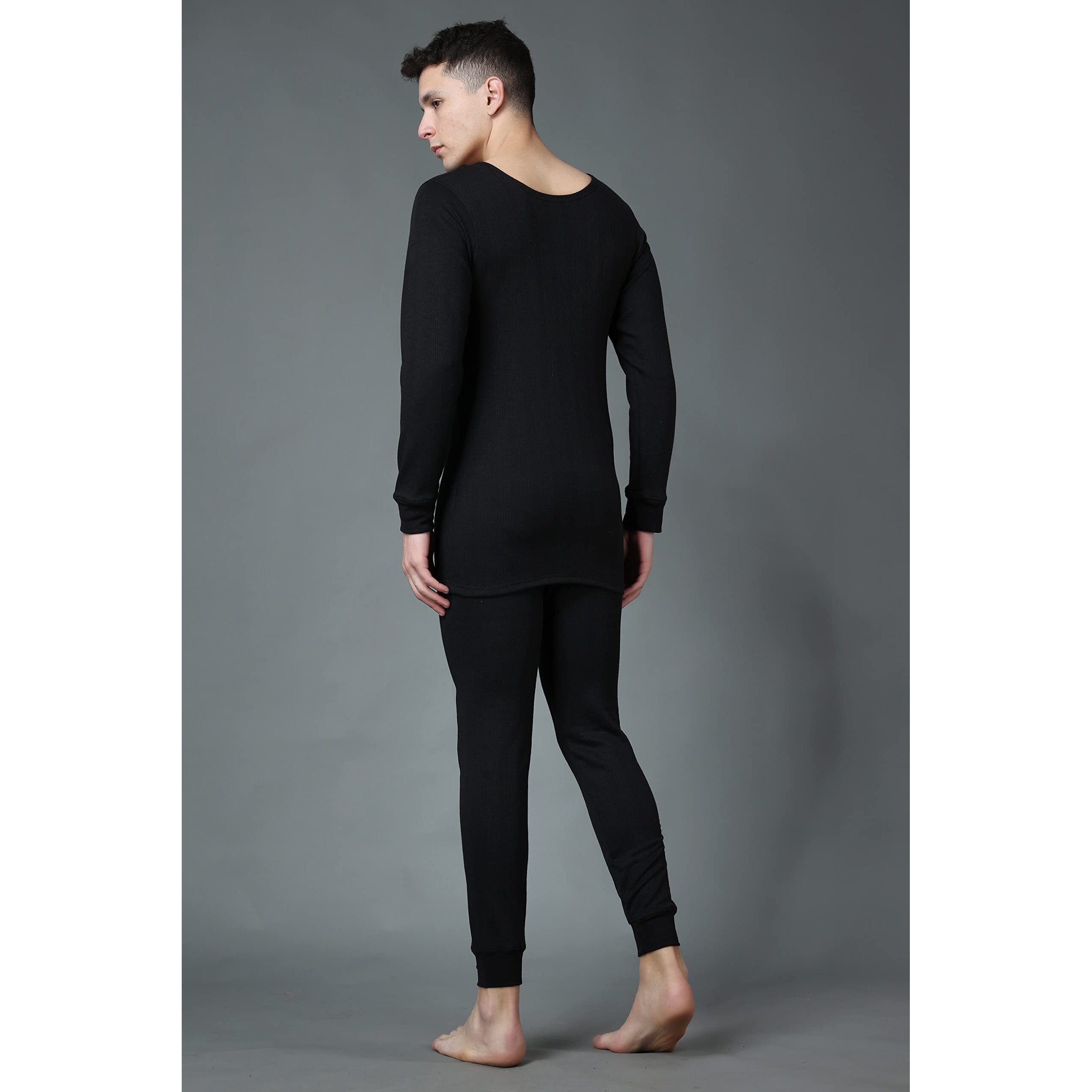 Wearslim Mens Cotton Quilted Winter Lightweight Thermal Underwear for Men Long Johns Set with Fleece Lined Soft Tailored Fit Warmer - Zed Black (4XL)