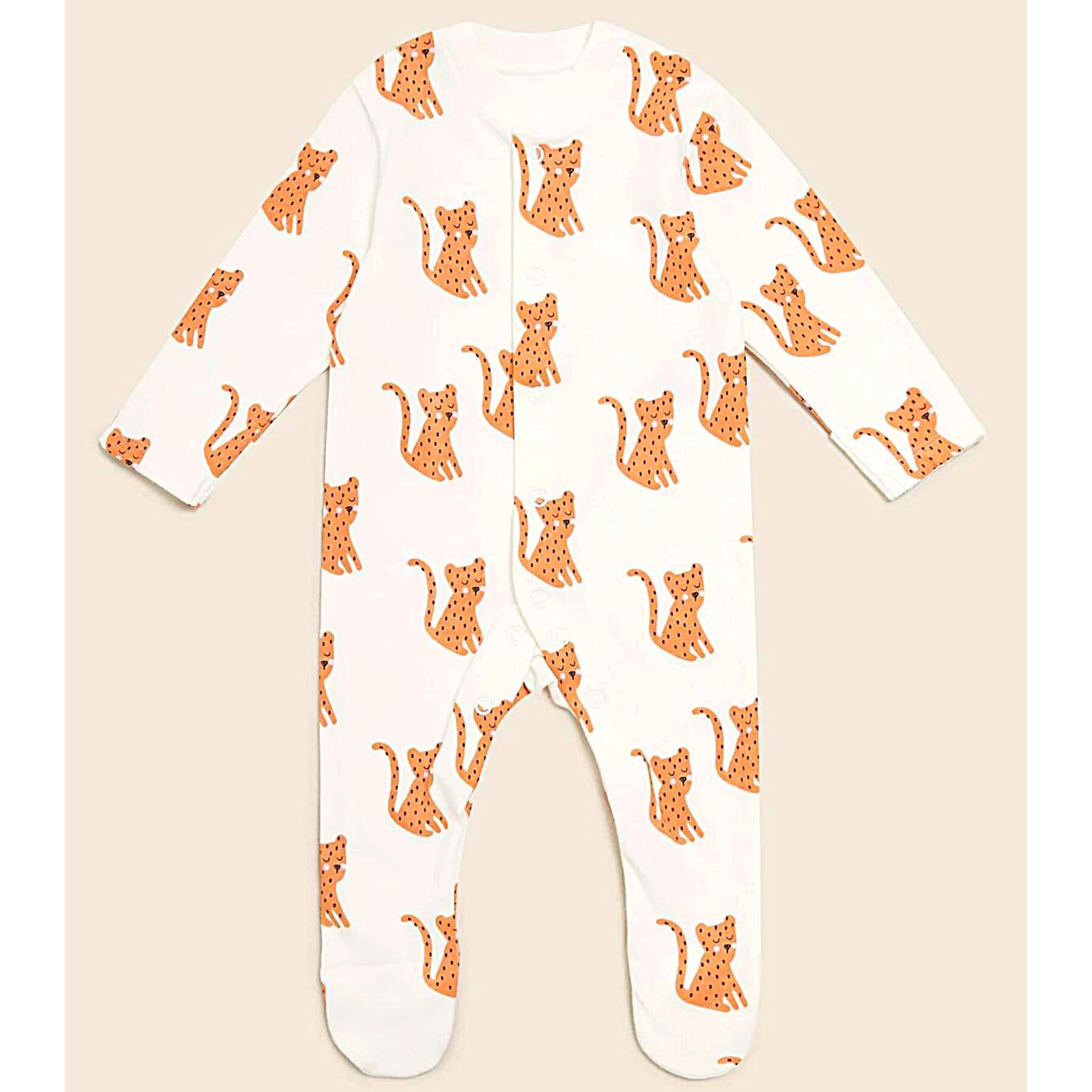 TuddyBuddy Babys 100% Cotton Multi Color Sleepsuit/Onesie/Footed Romper (3 Pcs Sleepsuits - Off Whites Animals - 9-12 Months)