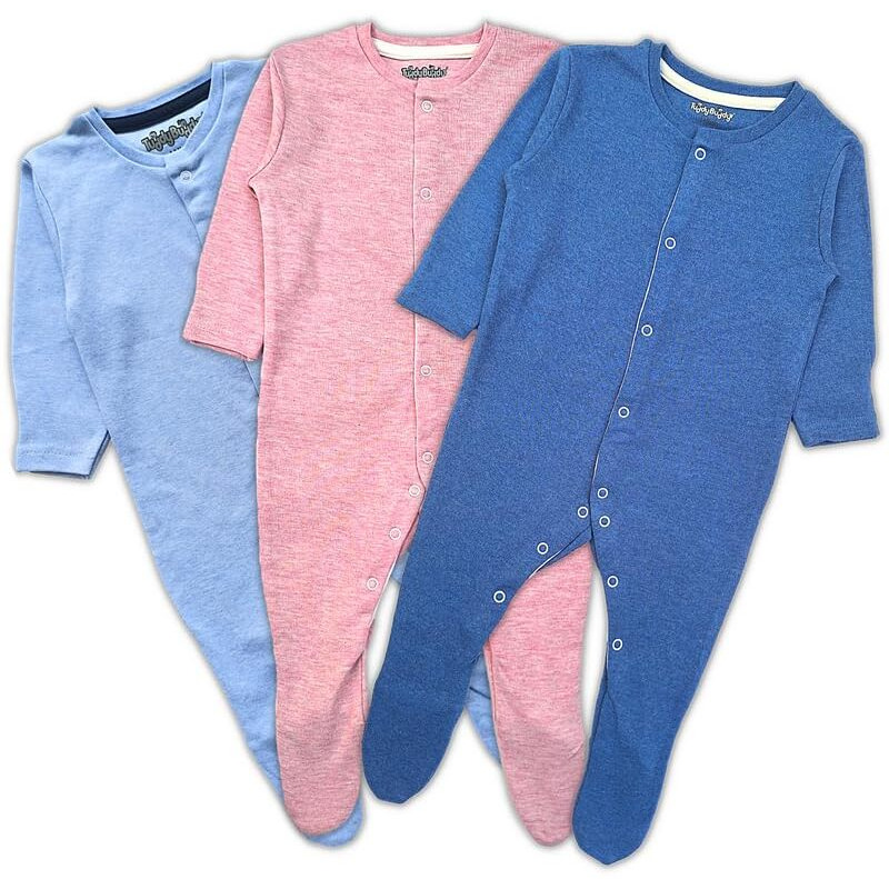 TuddyBuddy 100% Organic Cotton Multi Color Sleepsuit/Onesie/Romper for Baby Boy & Baby Girl (Pack of 3 Sleepsuits - Dark Blue Sky Blue & Pink Melange - 3 Months-6 Months)