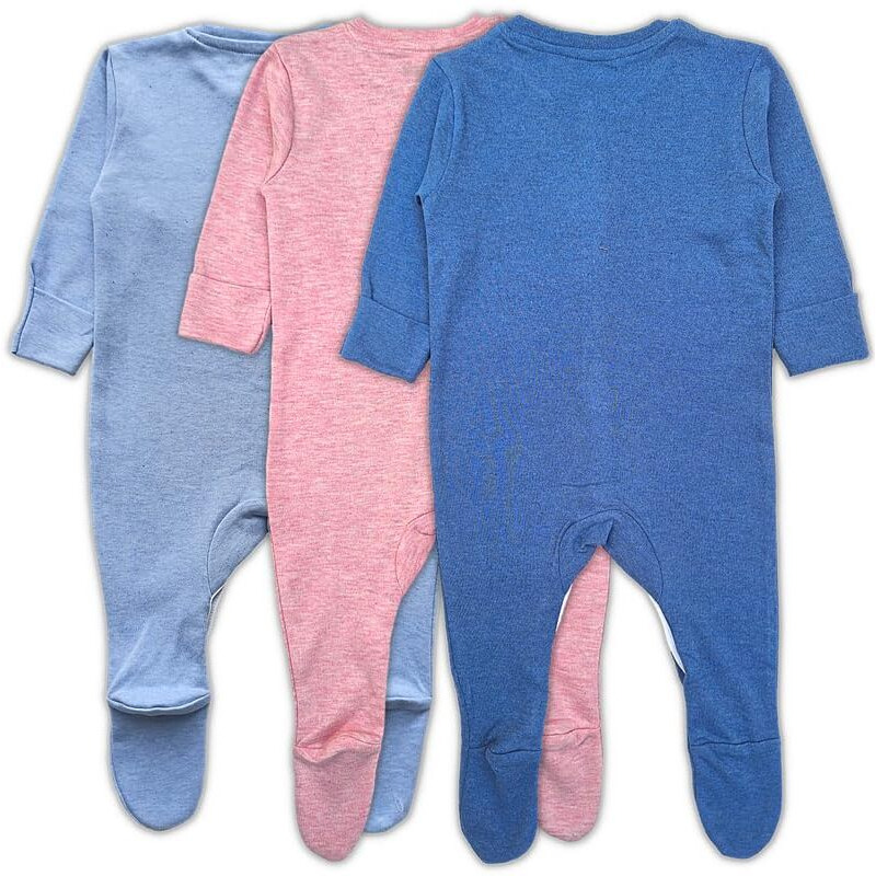 TuddyBuddy 100% Organic Cotton Multi Color Sleepsuit/Onesie/Romper for Baby Boy & Baby Girl (Pack of 3 Sleepsuits - Dark Blue Sky Blue & Pink Melange - 3 Months-6 Months)