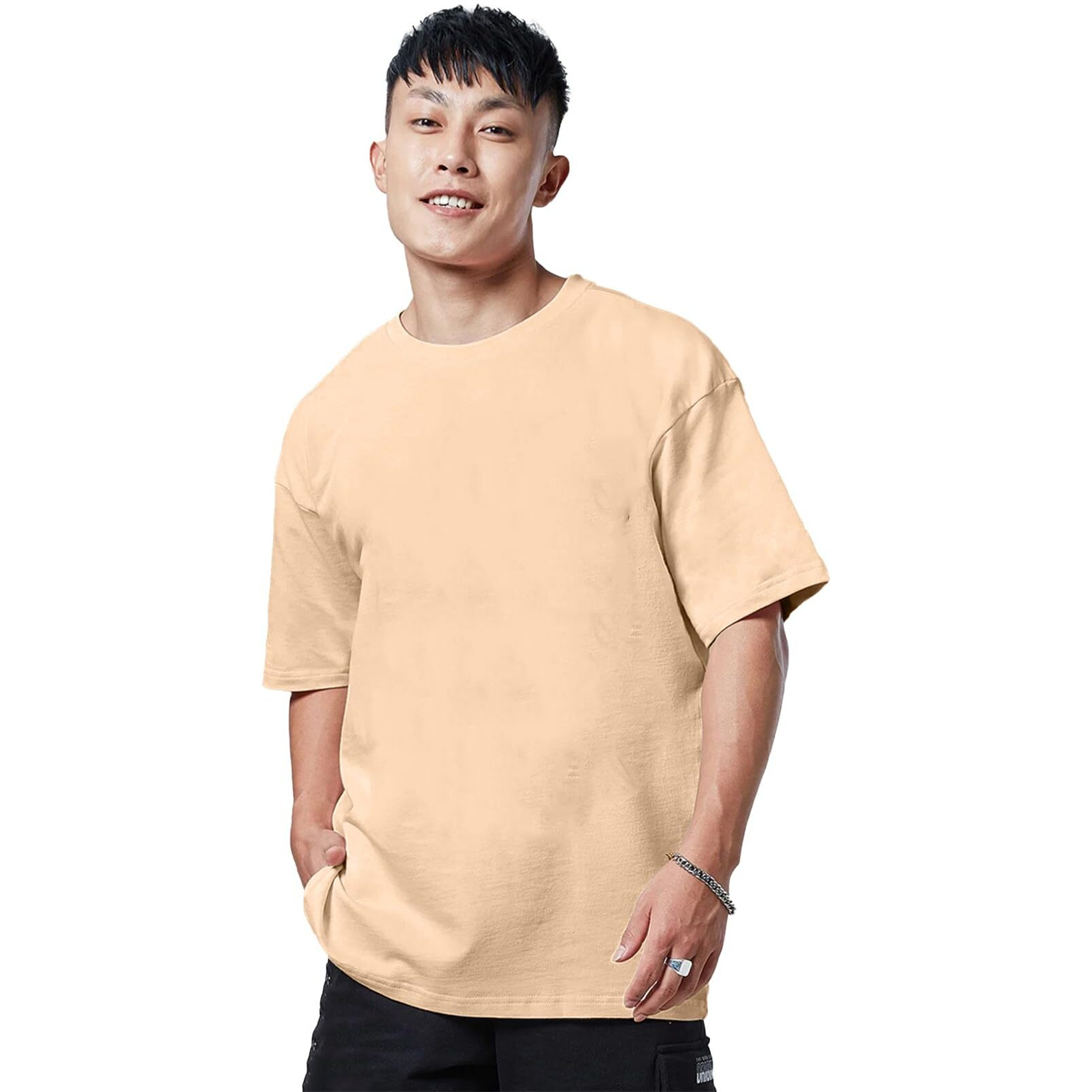 Veirdo Pure Cotton Oversized Baggy Fit Cool Inner Image Graphic Printed Beige T-Shirt for Men/Boys (OS_V_INRIMG_BG_M)