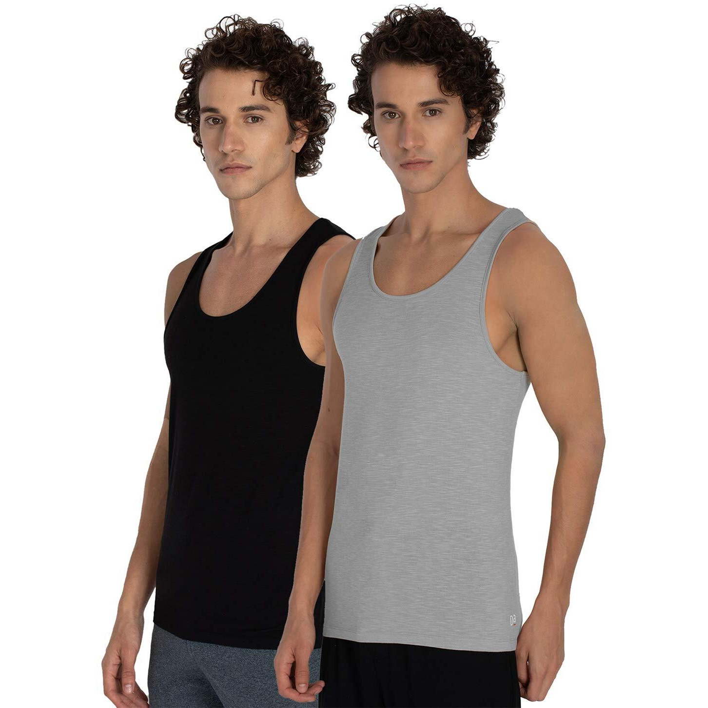 DAMENSCH Mens NEO-SKIN Anti-Microbial Slub Vest- Anti-odor-Bamboo Rayon Fabric- Round Neck- Pack of 2- Natural Black Crisp Grey- X-large