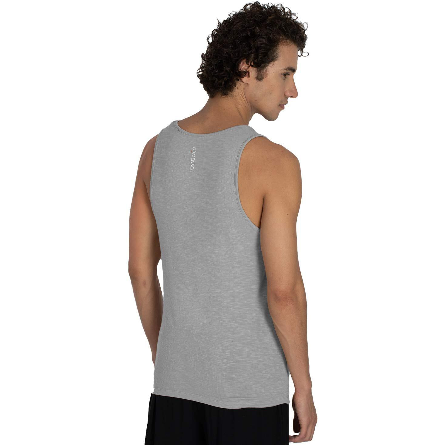 DAMENSCH Mens NEO-SKIN Anti-Microbial Slub Vest- Anti-odor-Bamboo Rayon Fabric- Round Neck- Pack of 2- Crisp Grey Bright White- Medium