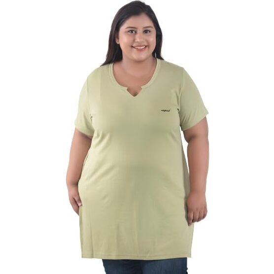 CUPID Womens Cotton Plus Size Plain Half Sleeves Long Top For Summer And Semi Summers With One Side Pocket For Ladies Solid Regular Fit T Shirt_ Cardamom_7Xl Beige