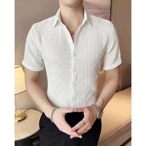 Casual Shirt for Men|| Shirt for Men|| Men Stylish Shirt (Zigzag) (L White)