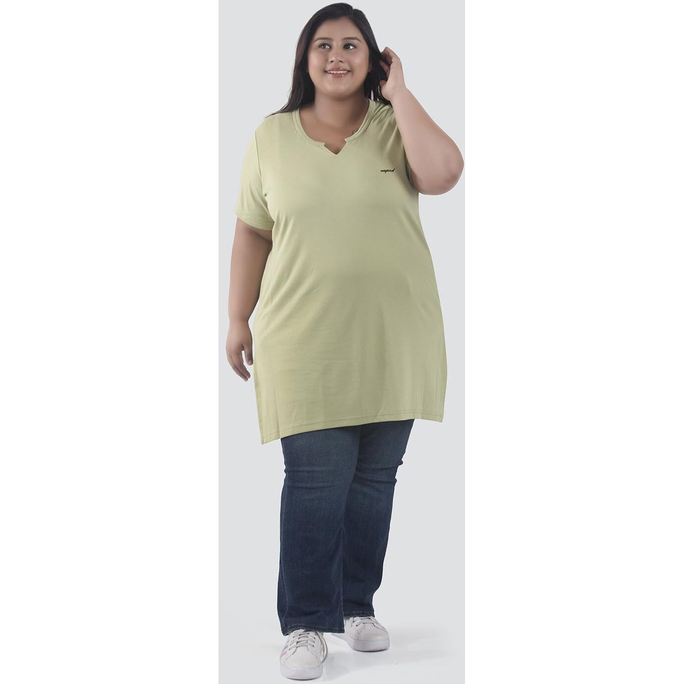 CUPID Womens Cotton Plus Size Plain Half Sleeves Long Top For Summer And Semi Summers With One Side Pocket For Ladies Solid Regular Fit T Shirt_ Cardamom_6Xl Green