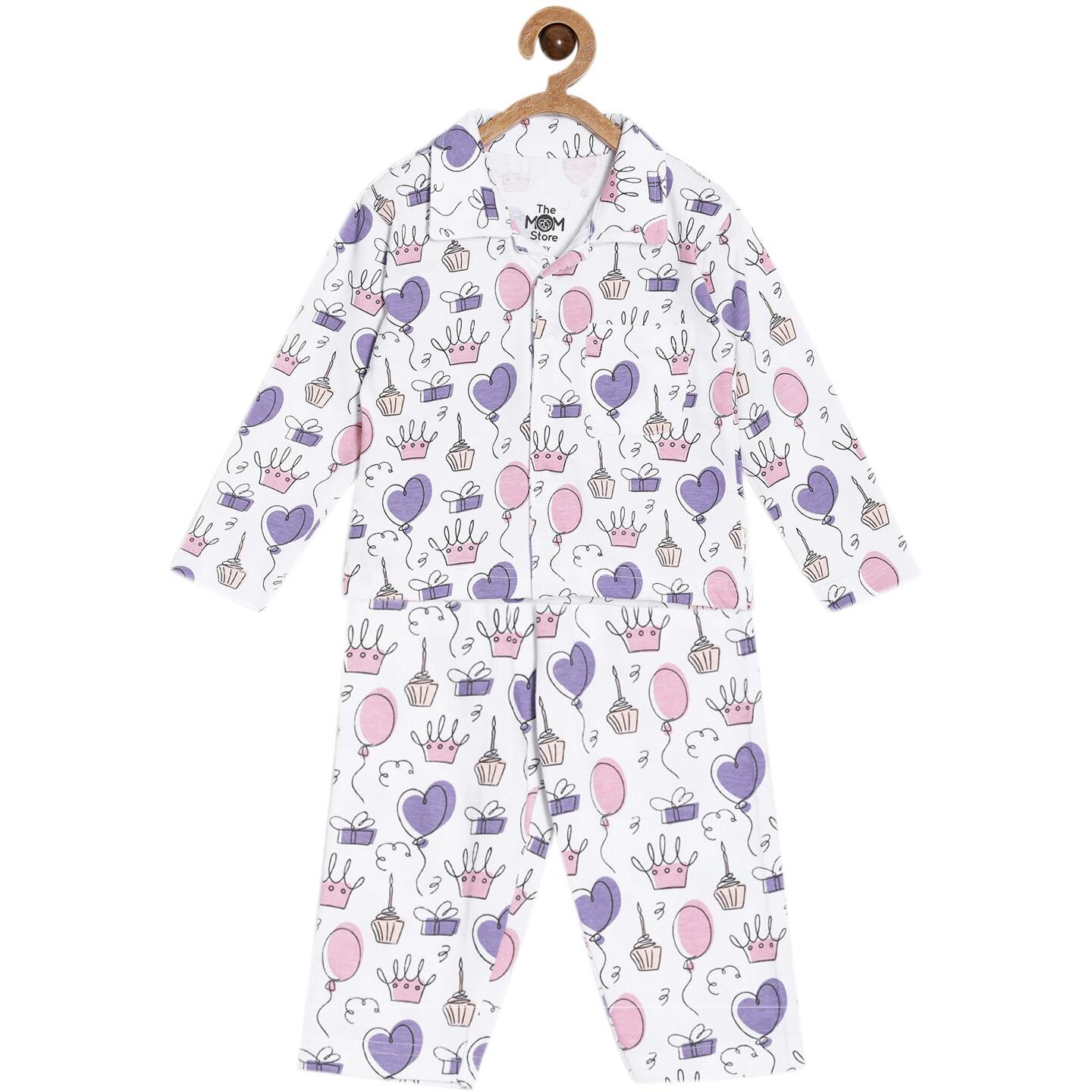 The Mom Store Baby Pajama Set | 100% Cotton | Nightwear | Sleepwear for Newborn and for Infant | Soft | Comfortable | Princess Party | for Boys and Girls| 2-3 Years | White |