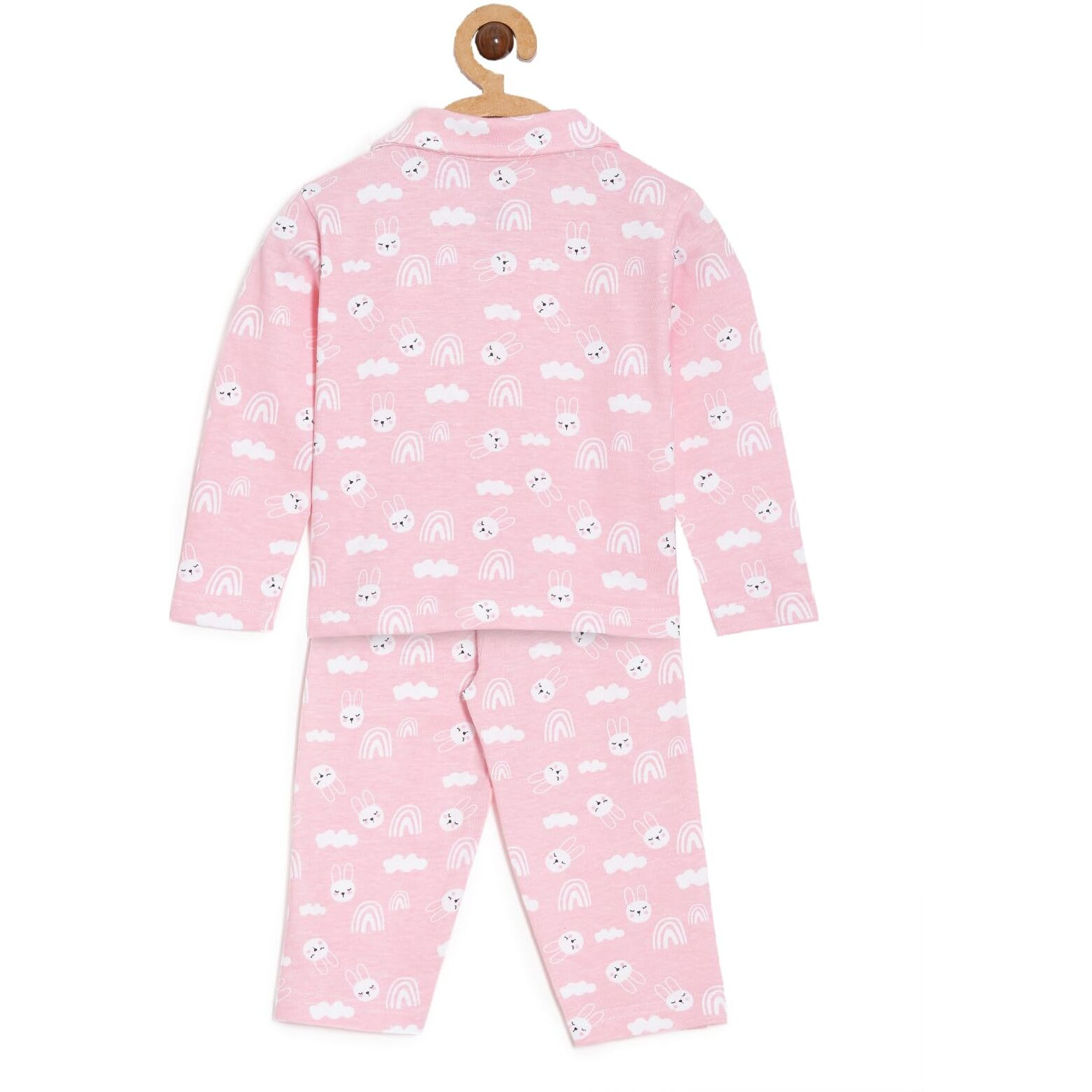 The Mom Store Baby Pajama Set | 100% Cotton | Nightwear | Sleepwear for Newborn and for Infant | Soft | Comfortable | Cutey Bunny Print | for Boys and Girls| 0-6 Months |Pink |