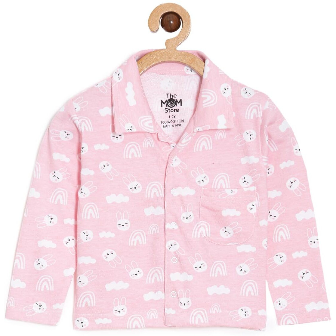 The Mom Store Baby Pajama Set | 100% Cotton | Nightwear | Sleepwear for Newborn and for Infant | Soft | Comfortable | Cutey Bunny Print | for Boys and Girls| 0-6 Months |Pink |