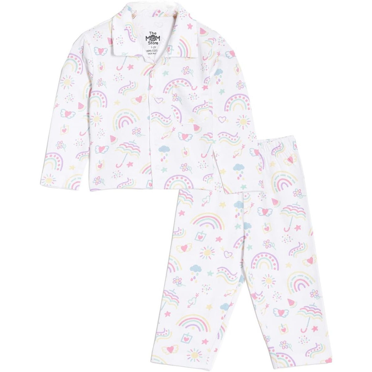 The Mom Store Baby Pajama Set | 100% Cotton | Nightwear | Sleepwear for Newborn and for Kids | Soft | Comfortable | for Boys and Girls | Sunshine and Rainbows | 3-4 Years |