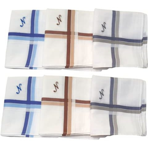 ANTONIA N Initial Handkerchief for Men Monogrammed Boxed 12 Piece Set Cotton