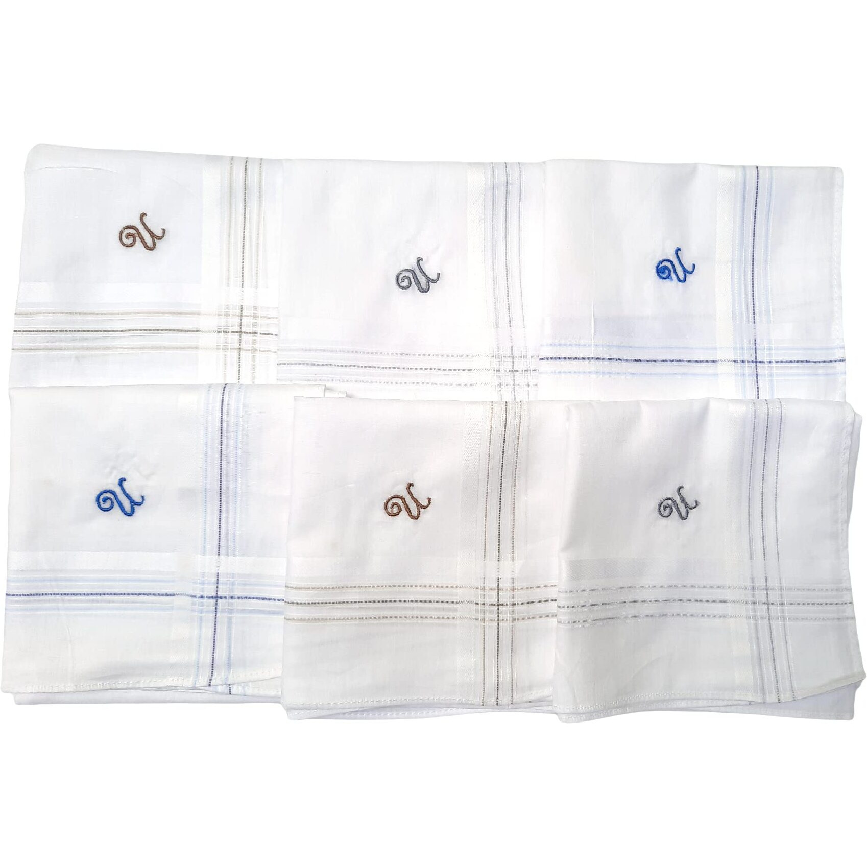 ANTONIA U Initial Handkerchief for Men Monogrammed Boxed 12 Piece Set Cotton