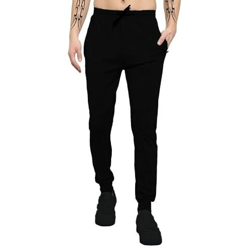 LookMark Mens Solid Lycra Blend Lounge Wear Trendy Track Pant with Pockets Ideal for Night Day or Casual Wear (AZ-LM-OG-Trackpant 06 Black-S)