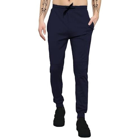 LookMark Mens Solid Lycra Blend Lounge Wear Trendy Track Pant with Pockets Ideal for Night Day or Casual Wear (AZ-LM-OG-Trackpant 06 Navy Blue-M)