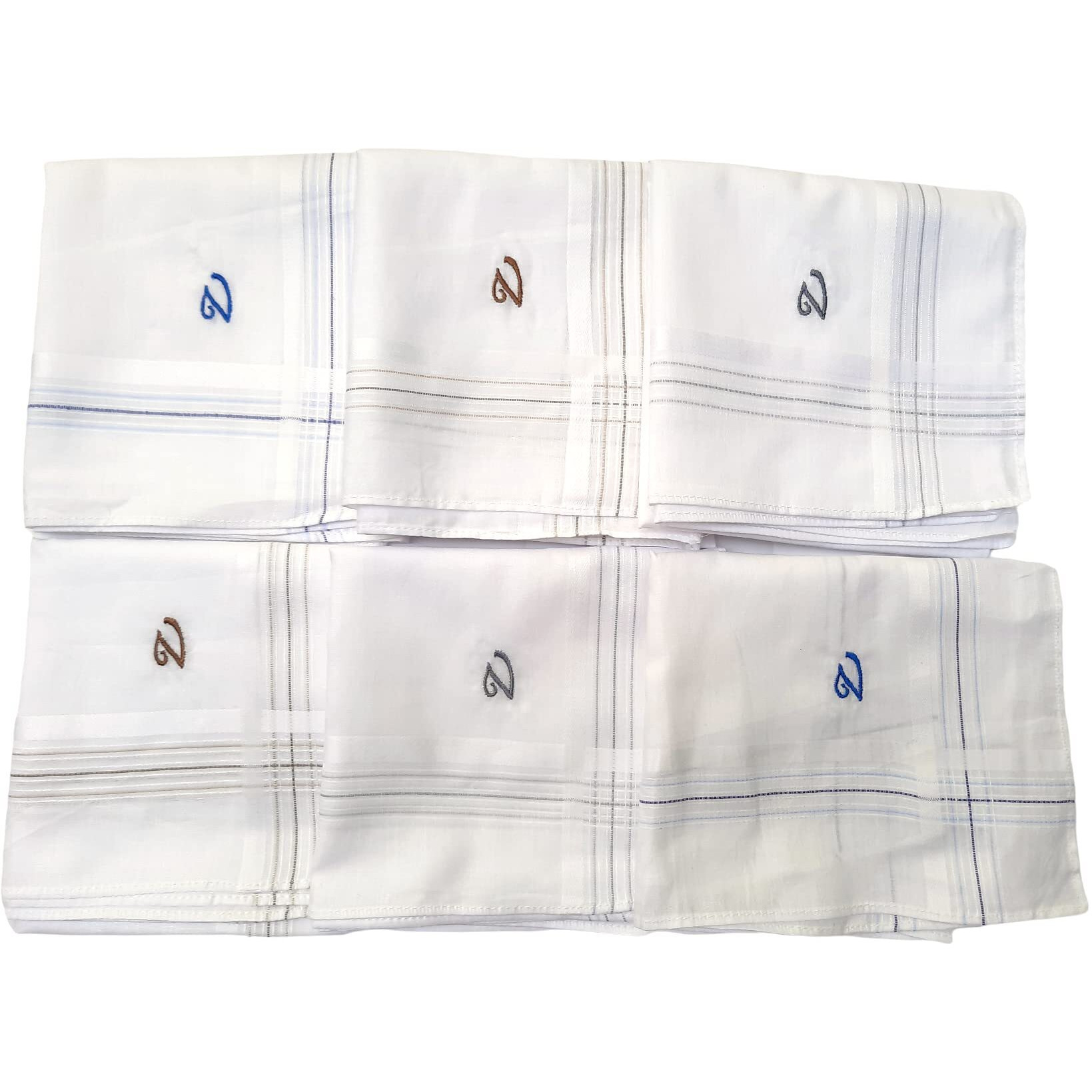 ANTONIA V Initial Handkerchief for Men Monogrammed Boxed 12 Piece Set Cotton