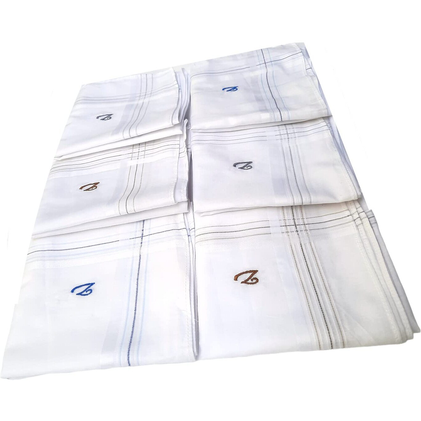 ANTONIA V Initial Handkerchief for Men Monogrammed Boxed 12 Piece Set Cotton