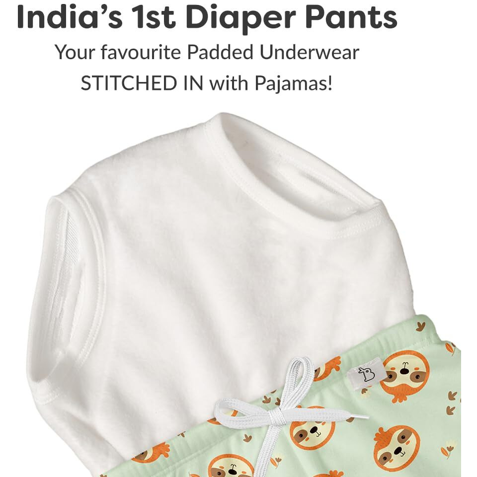 superbottoms Diaper Pants | Baby Pyjamas with STITCHED in Padded Underwear | Dry Feel Comfort | Holds up to 1 Pee | Baby Pants for Cold Weather | Potty Training Pyjamas | 9m to 1yrs Blue