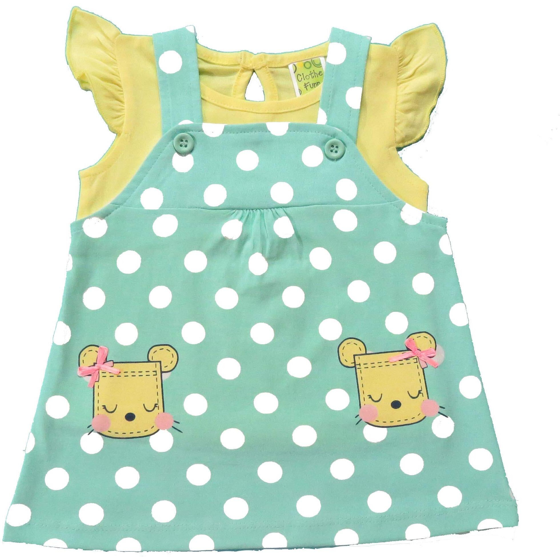 Clothe Funn Baby-Girls Cotton Pinafore Midi Dress (NBFRK4131218_Mint Yellow