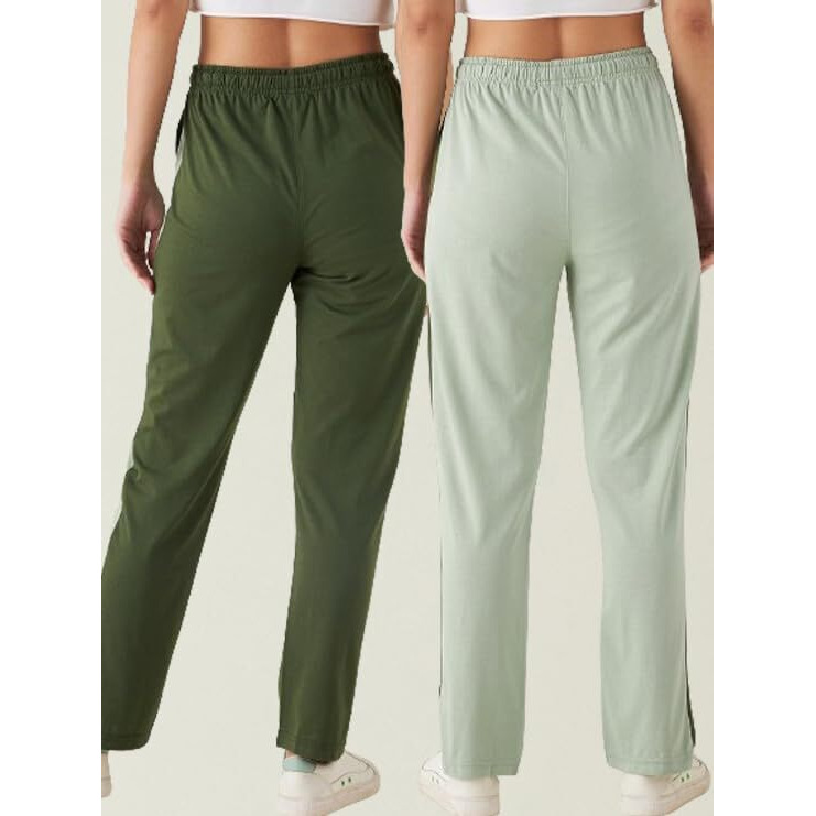 Modeve Womens Olive and Pista Regular Fit Striped with Side Pockets Cotton Track Pants for Summer (L)