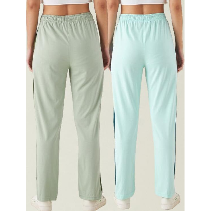 Modeve Womens Aqua and Pista Regular Fit Striped with Side Pockets Cotton Track Pants for Summer (M)