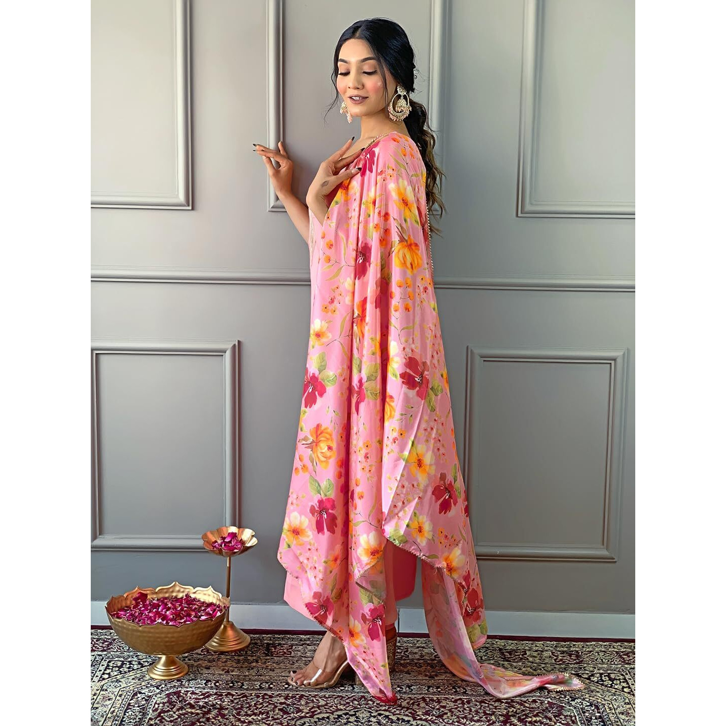 Naixa Womens Pink Rayon Blend Embroidered and Printed Straight Kurta with Rayon Blend Pant and Chinon Printed Dupatta Sets (NX-508-Pink-XXL)