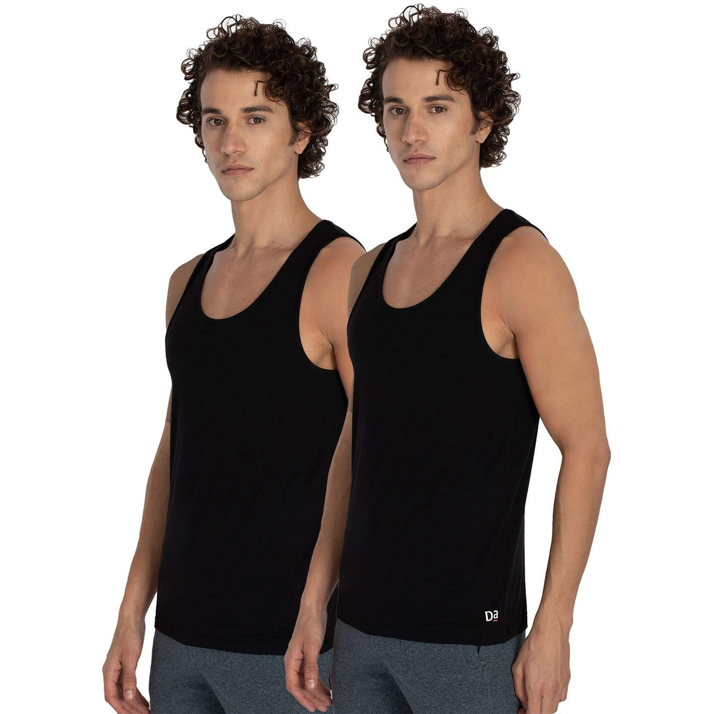 DAMENSCH Mens NEO-SKIN Anti-Microbial Slub Vest- Anti-odor-Bamboo Rayon Fabric- Round Neck- Pack of 2- Natural Black- X-large