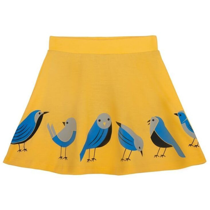 YouGotPlanB Girls Above Knee Song Birds Skater Skirt | Soft & Breathable Fabric | No-Mark Elastic | Casual Wear | 8 Years to 10 Years Yellow