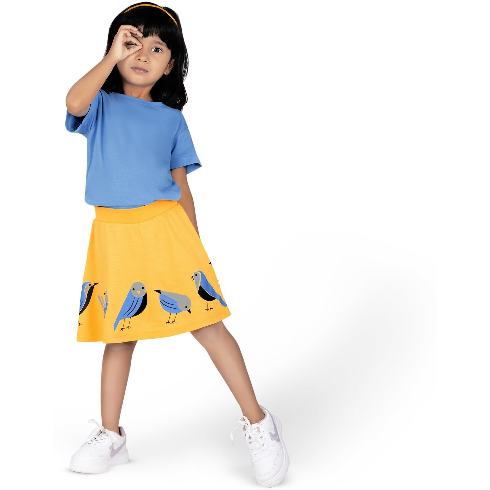 YouGotPlanB Girls Above Knee Song Birds Skater Skirt | Soft & Breathable Fabric | No-Mark Elastic | Casual Wear | 8 Years to 10 Years Yellow