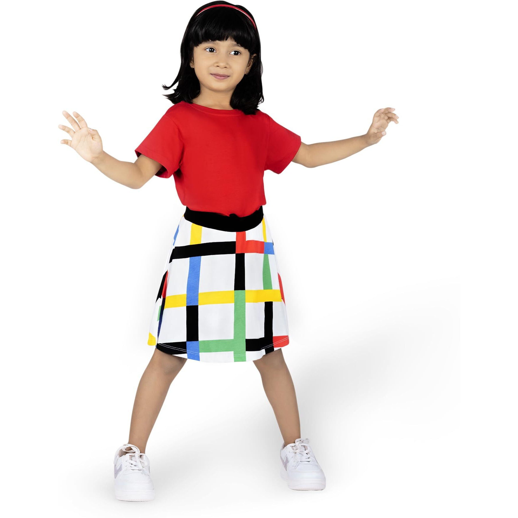 YouGotPlanB Girls Above Knee Checkers Skater Skirt | Soft & Breathable Fabric | No-Mark Elastic | Casual Wear | 8 Years to 10 Years Multicolour