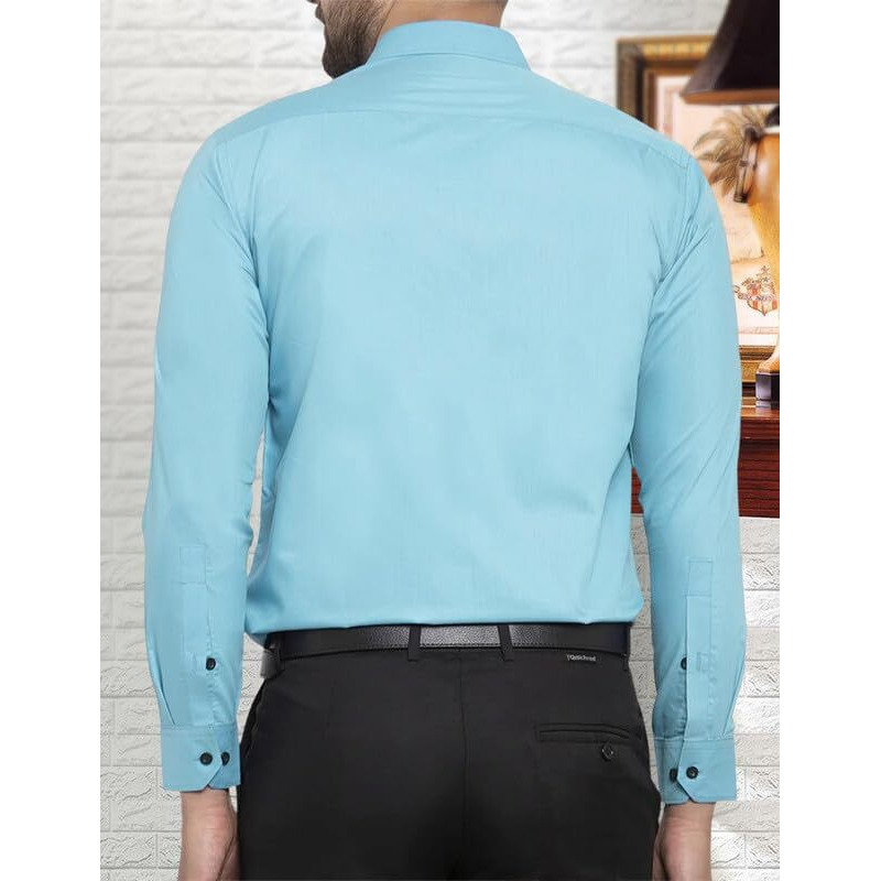 Pinkmint Casual Shirt for Men Stylish Mens Shirt Soild Regular Fit Long Sleeve Formal Wear Aqua Blue