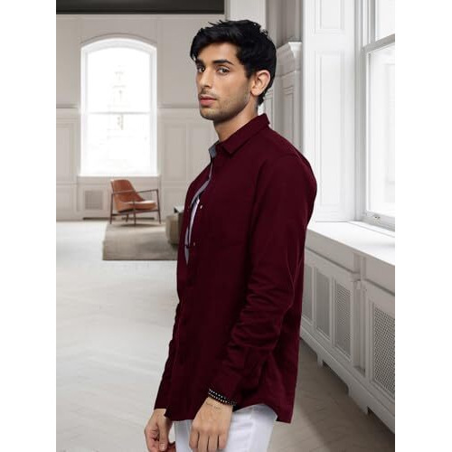 Pinkmint Casual Shirt for Men Stylish Mens Shirt Soild Regular Fit Long Sleeve Formal Wear Maroon