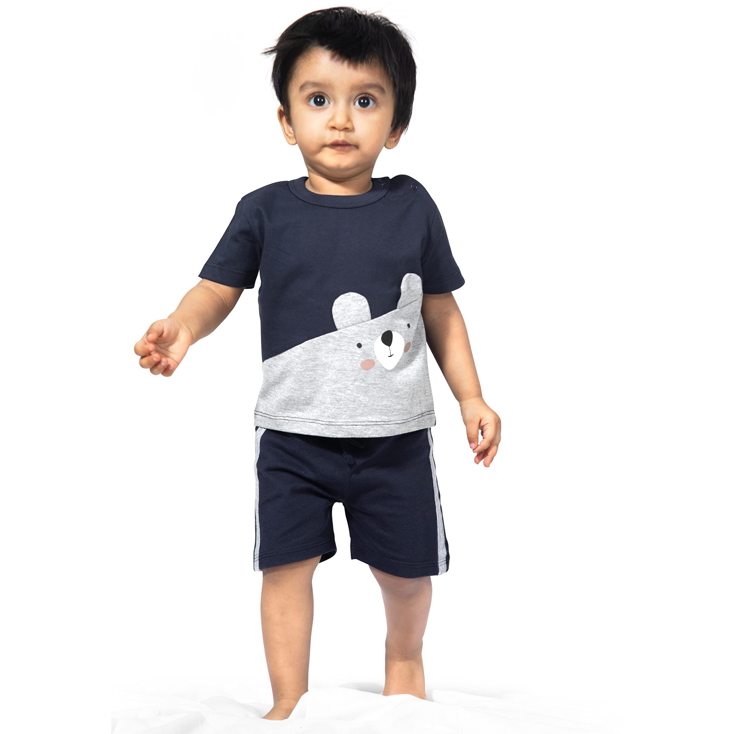 ARIEL Baby Boys & Baby girls Cotton Printed Round Neck Half Sleeve T-shirt & Short Trendy Summer Clothing Sets(AR-BHALFSS-NB-Navycross-face_Multicolor_New Born)