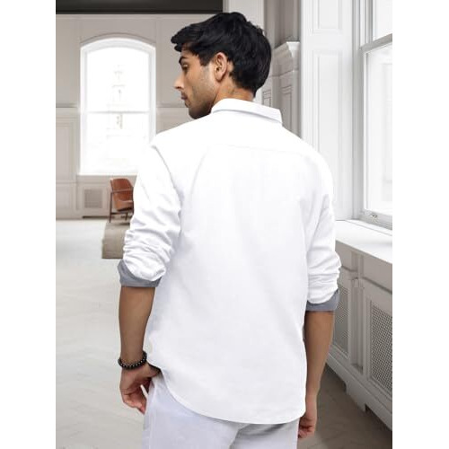 Pinkmint Casual Shirt for Men Stylish Mens Shirt Soild Regular Fit Long Sleeve Formal Wear White