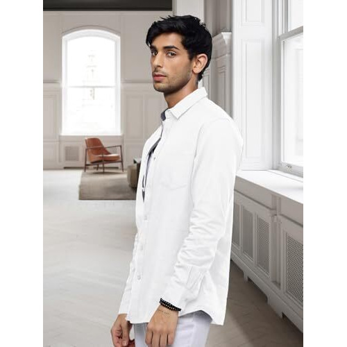 Pinkmint Casual Shirt for Men Stylish Mens Shirt Soild Regular Fit Long Sleeve Formal Wear White