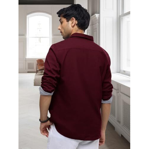 Pinkmint Casual Shirt for Men Stylish Mens Shirt Soild Regular Fit Long Sleeve Formal Wear Maroon